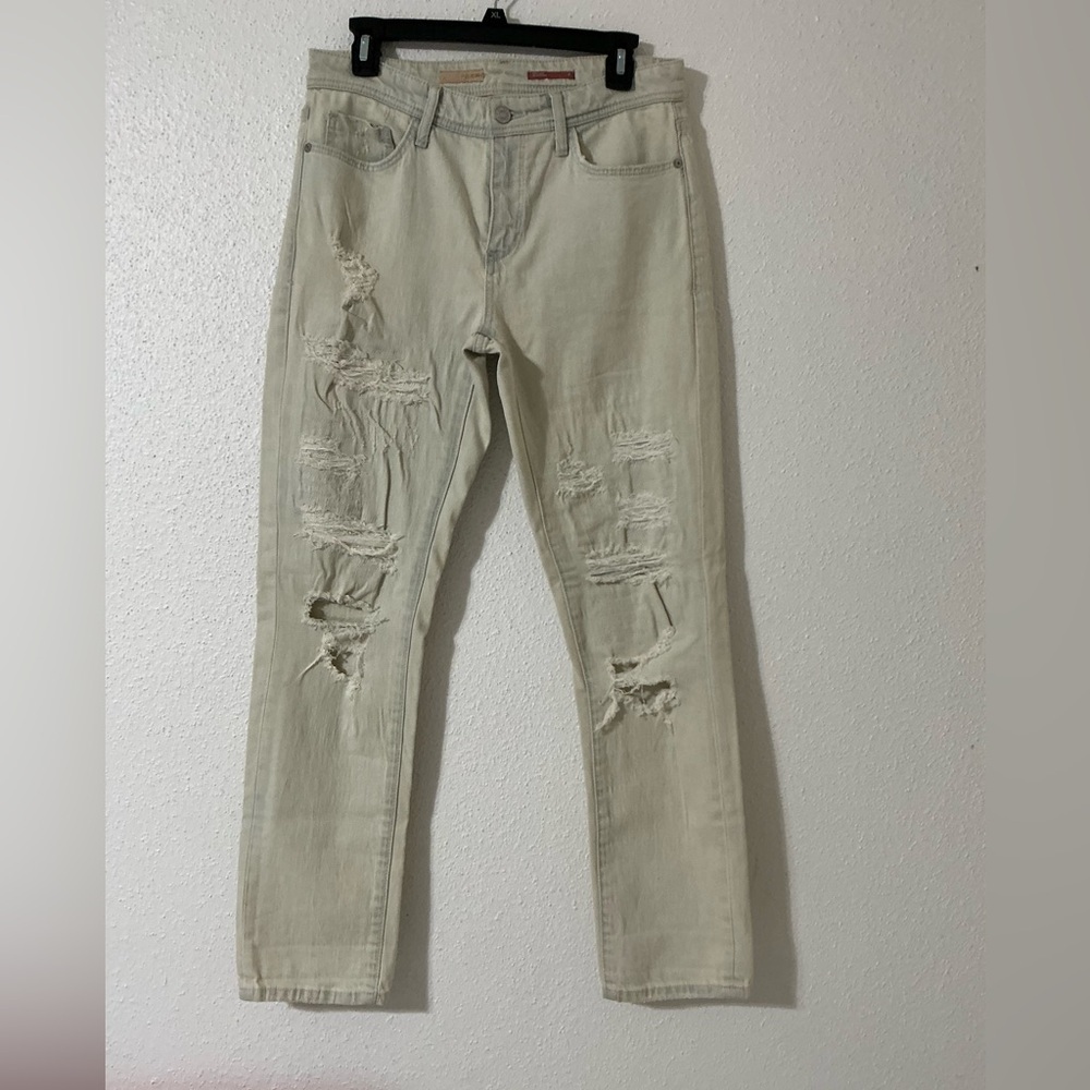 PILCRO Anthropologie Destroyed Mid-Rise Slim Boyfriend Jeans Light Wash Sz 27 - Picture 4 of 15
